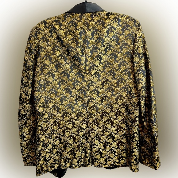 Vintage Shawl Collar Gold Demask Roses Pattern Formal Dinner / Tux Jacket - Picture 2 of 7